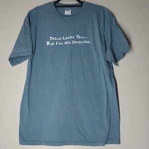 Vintage Jesus Loves You But Im His Favorite T Shirt Large Blue Mens Religous